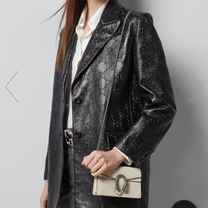 Authentic Gucci White Leather Dionysus Super Mini Leather Bag